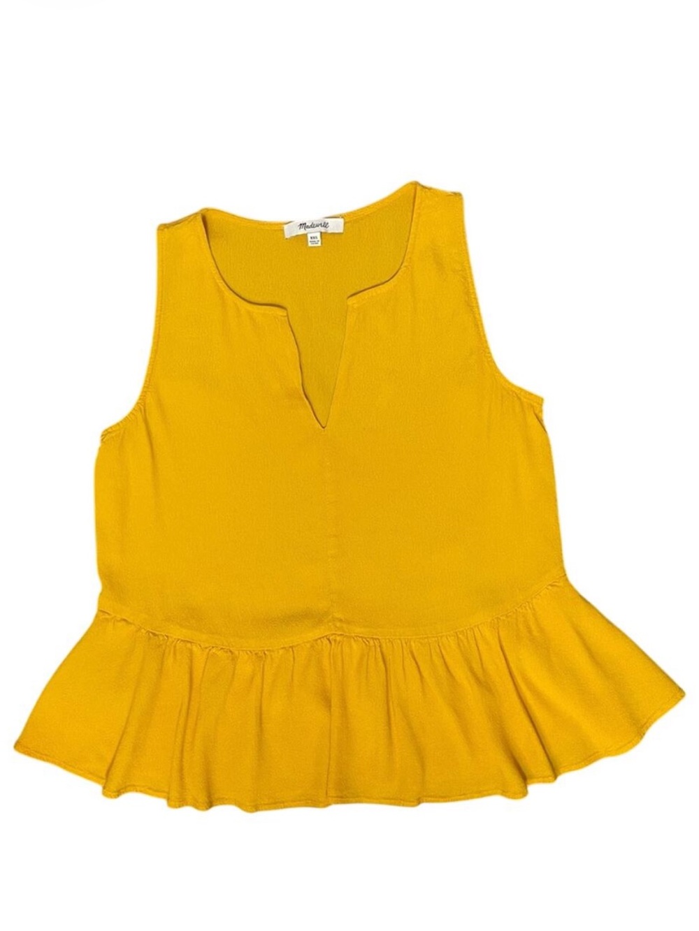 Madewell Women's Peplum Ruffle Top Sleeveless Blouse XXS 00 Mustard Yellow